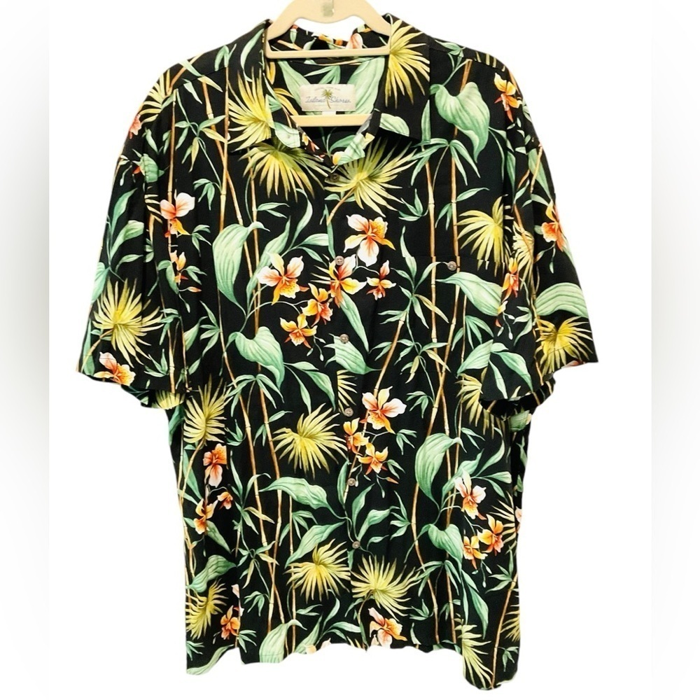Vintage Island Shores Black Floral Hawaiian Camp Shirt Short Sleeve Men’s XL
